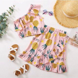 off the shoulder pineapple crop top and ruffle skirt summer beach